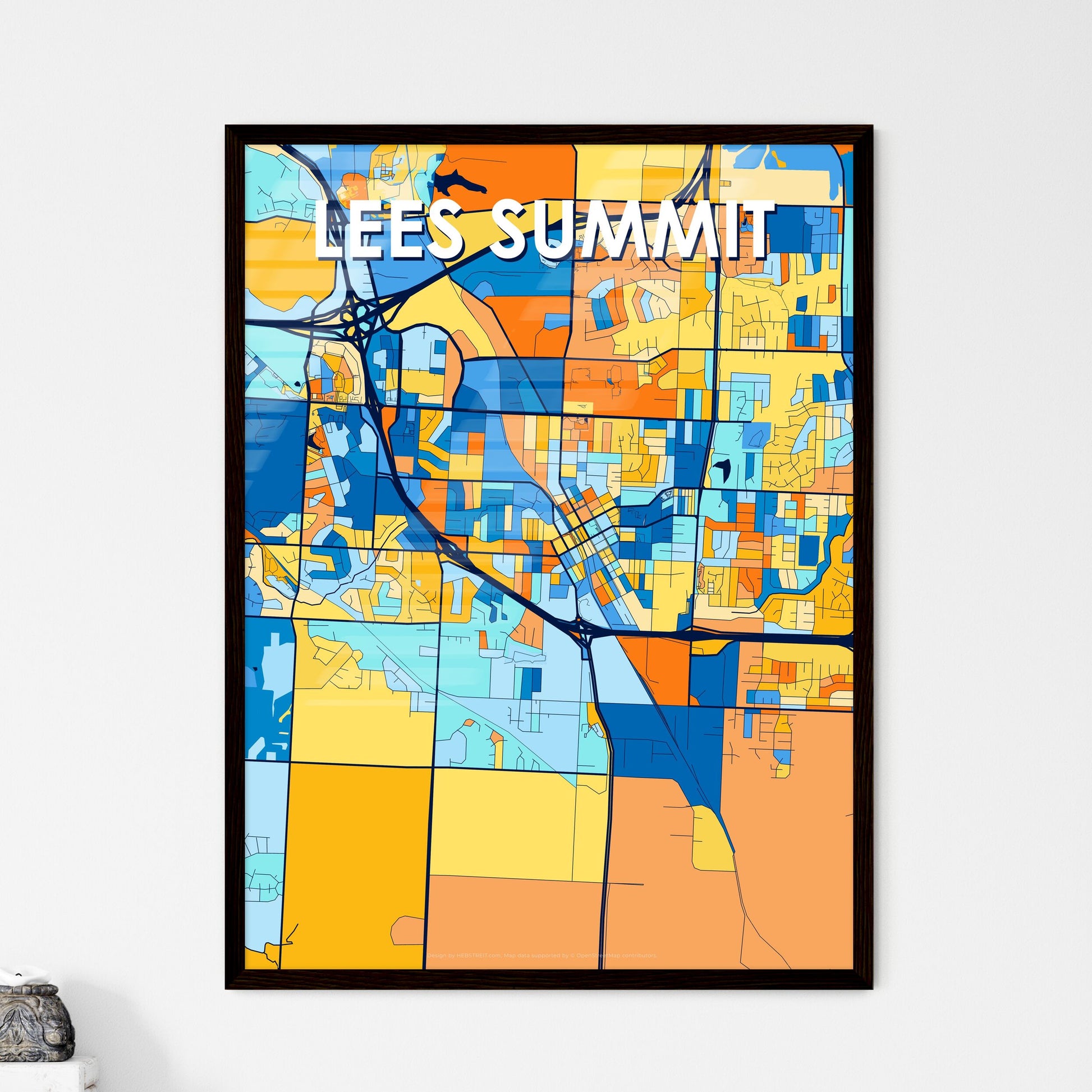 LEES SUMMIT MISSOURI Vibrant Colorful Art Map Poster Blue Orange