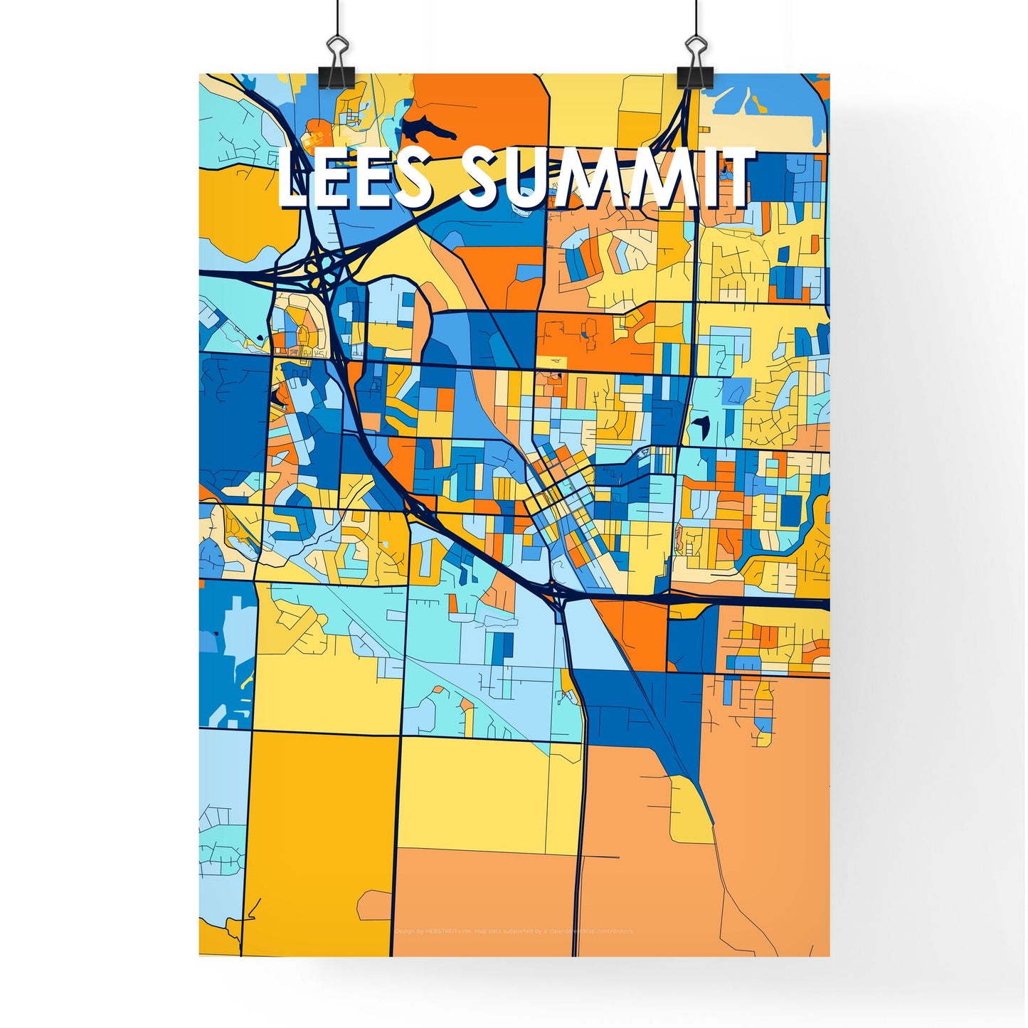 LEES SUMMIT MISSOURI Vibrant Colorful Art Map Poster Blue Orange