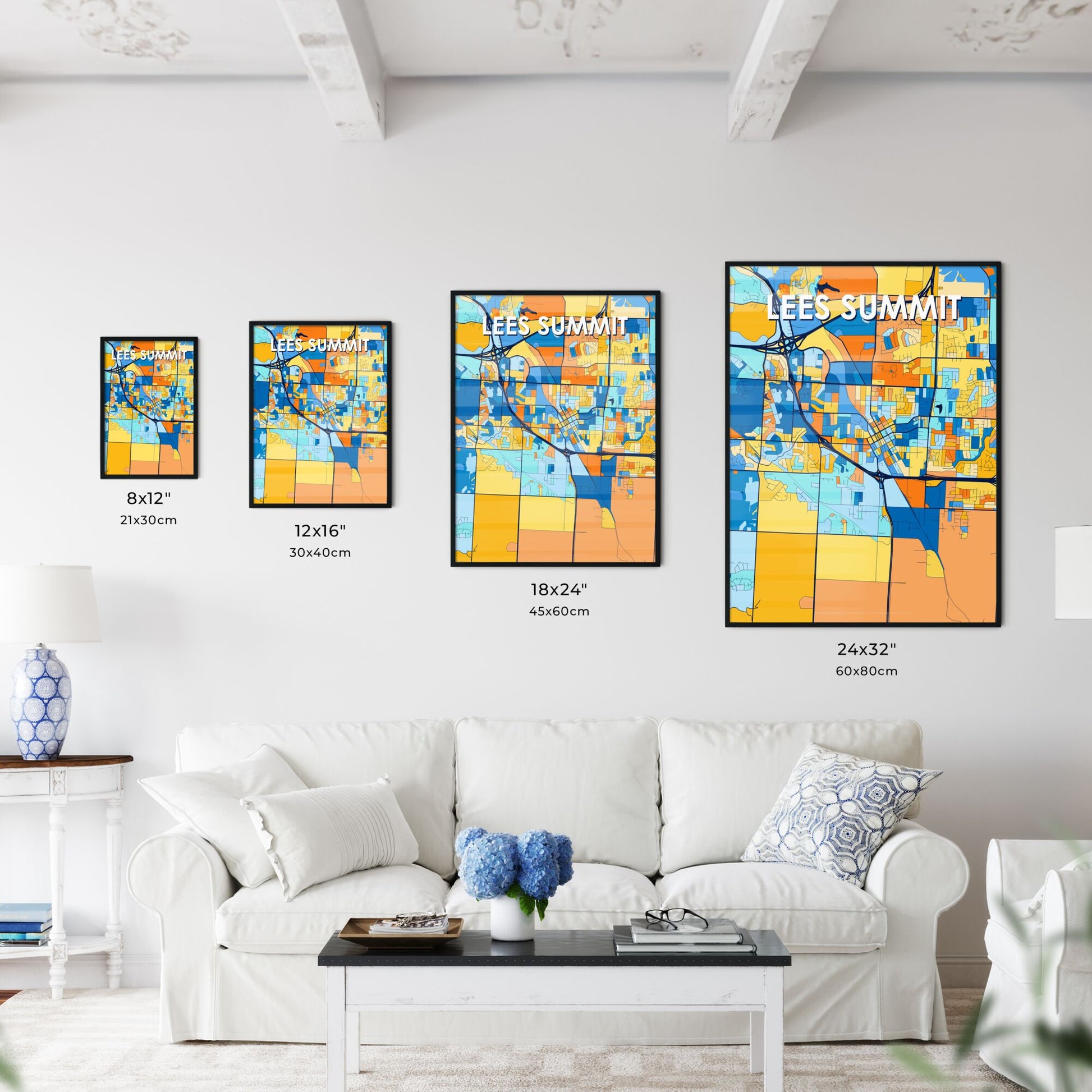 LEES SUMMIT MISSOURI Vibrant Colorful Art Map Poster Blue Orange