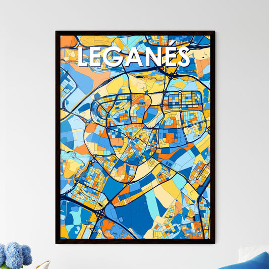 LEGANÉS SPAIN Vibrant Colorful Art Map Poster Blue Orange