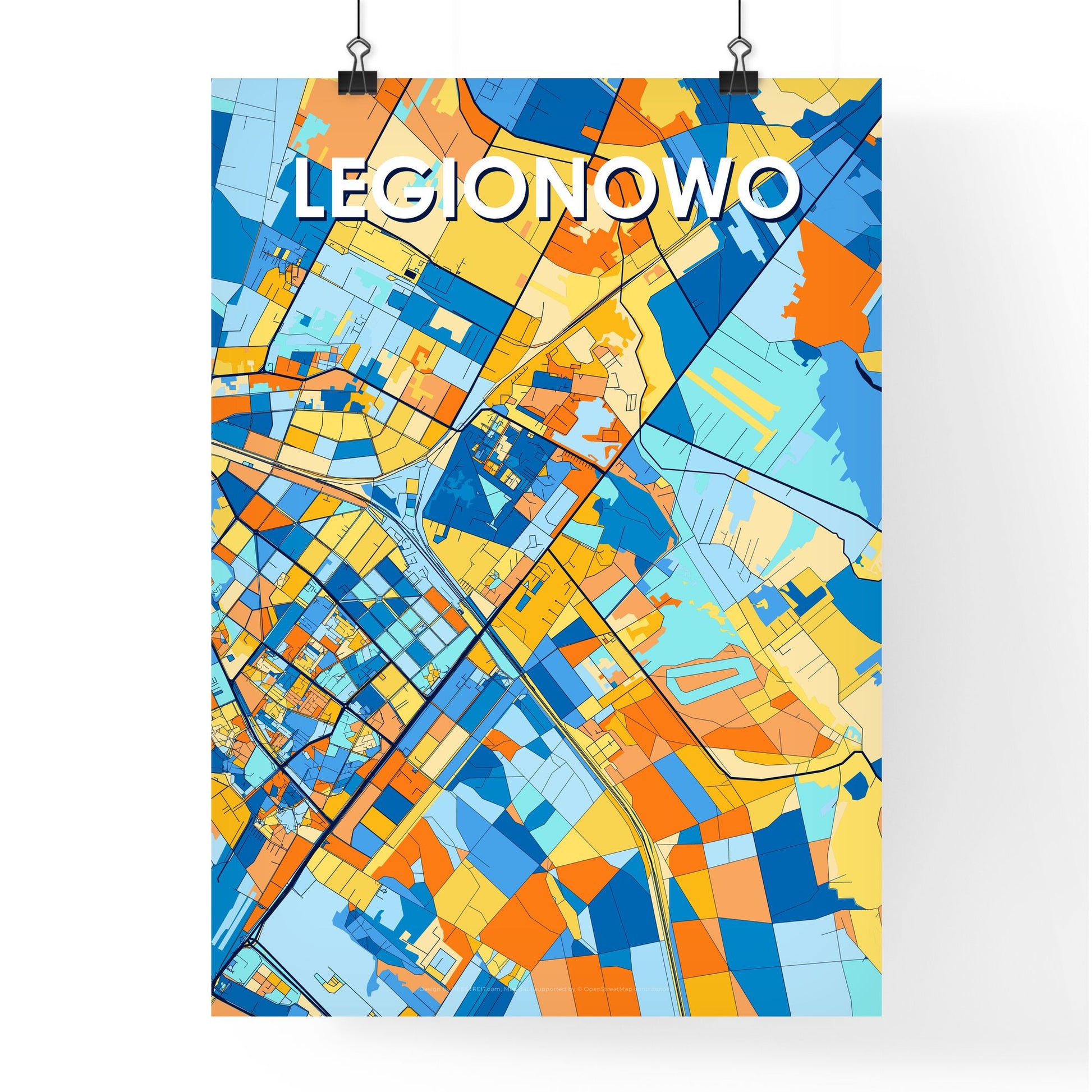 LEGIONOWO POLAND Vibrant Colorful Art Map Poster Blue Orange