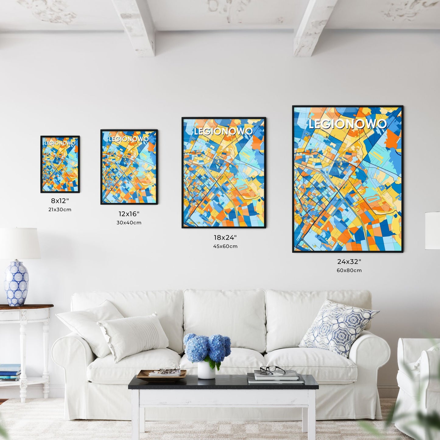 LEGIONOWO POLAND Vibrant Colorful Art Map Poster Blue Orange