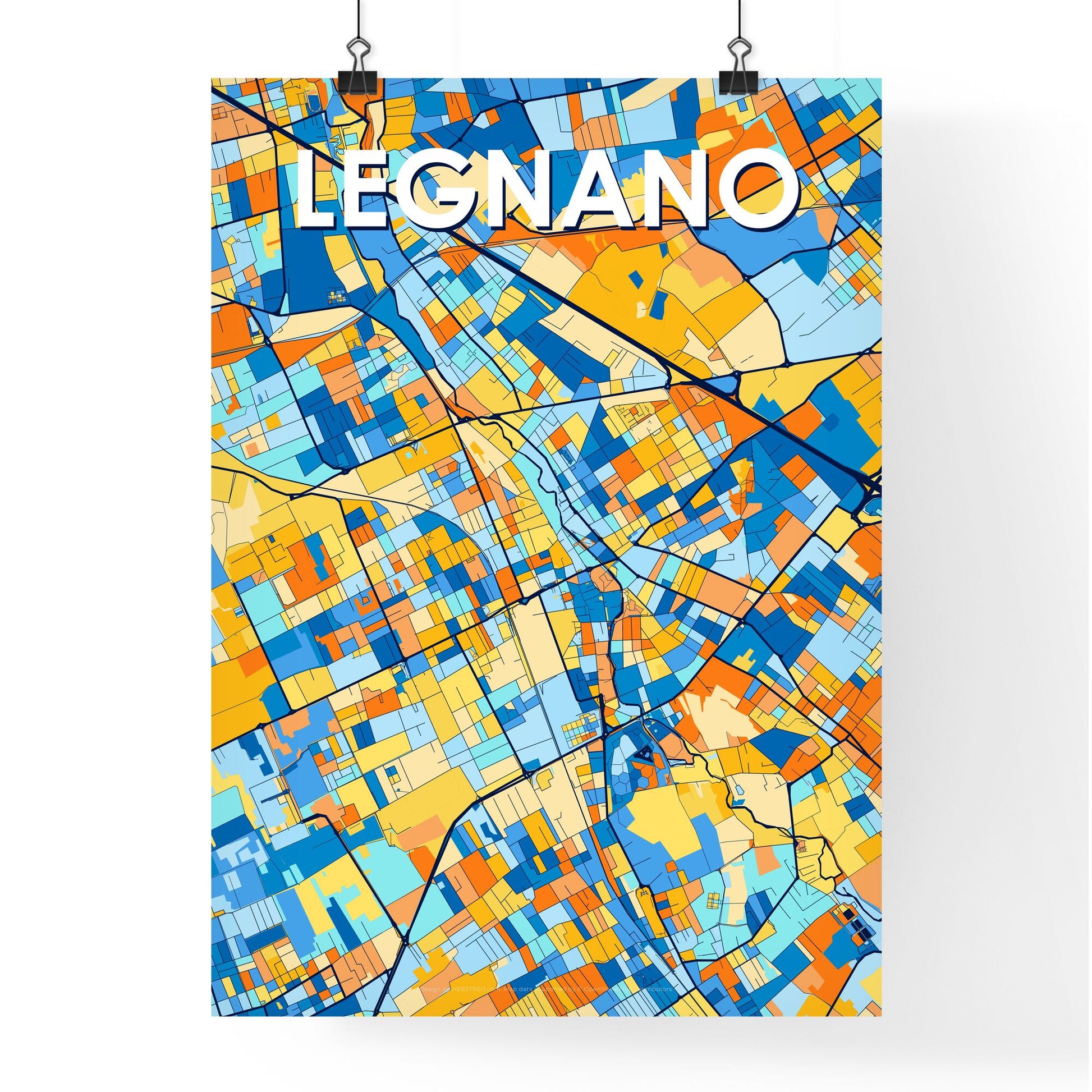 LEGNANO ITALY Vibrant Colorful Art Map Poster Blue Orange