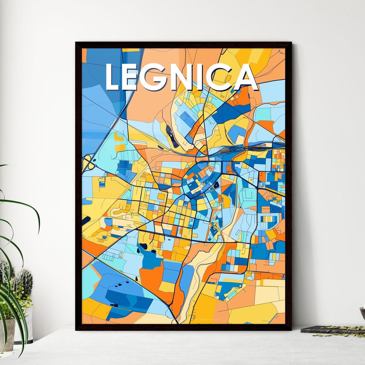 LEGNICA POLAND Vibrant Colorful Art Map Poster Blue Orange