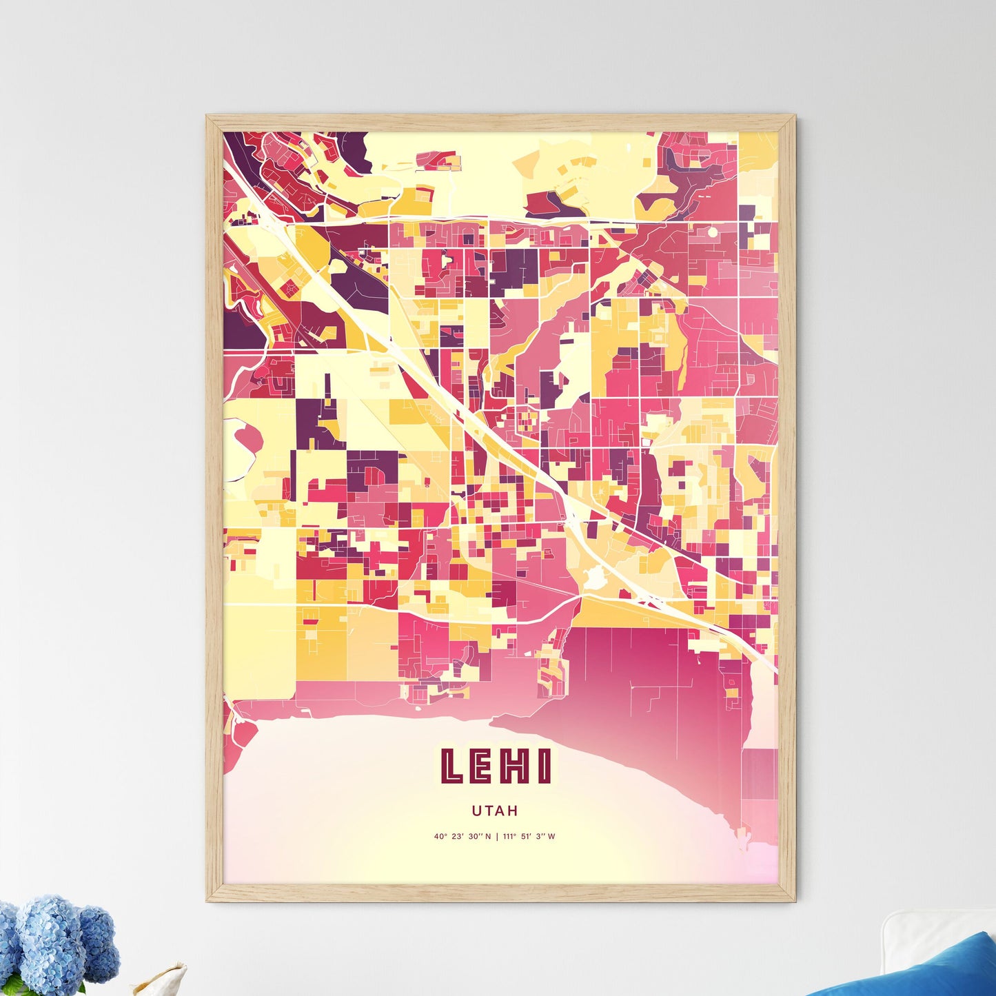 Colorful Lehi Utah Fine Art Map Hot Red