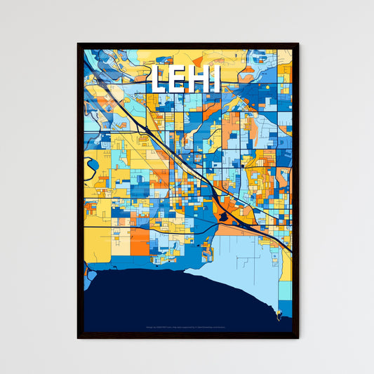 LEHI UTAH Vibrant Colorful Art Map Poster Blue Orange