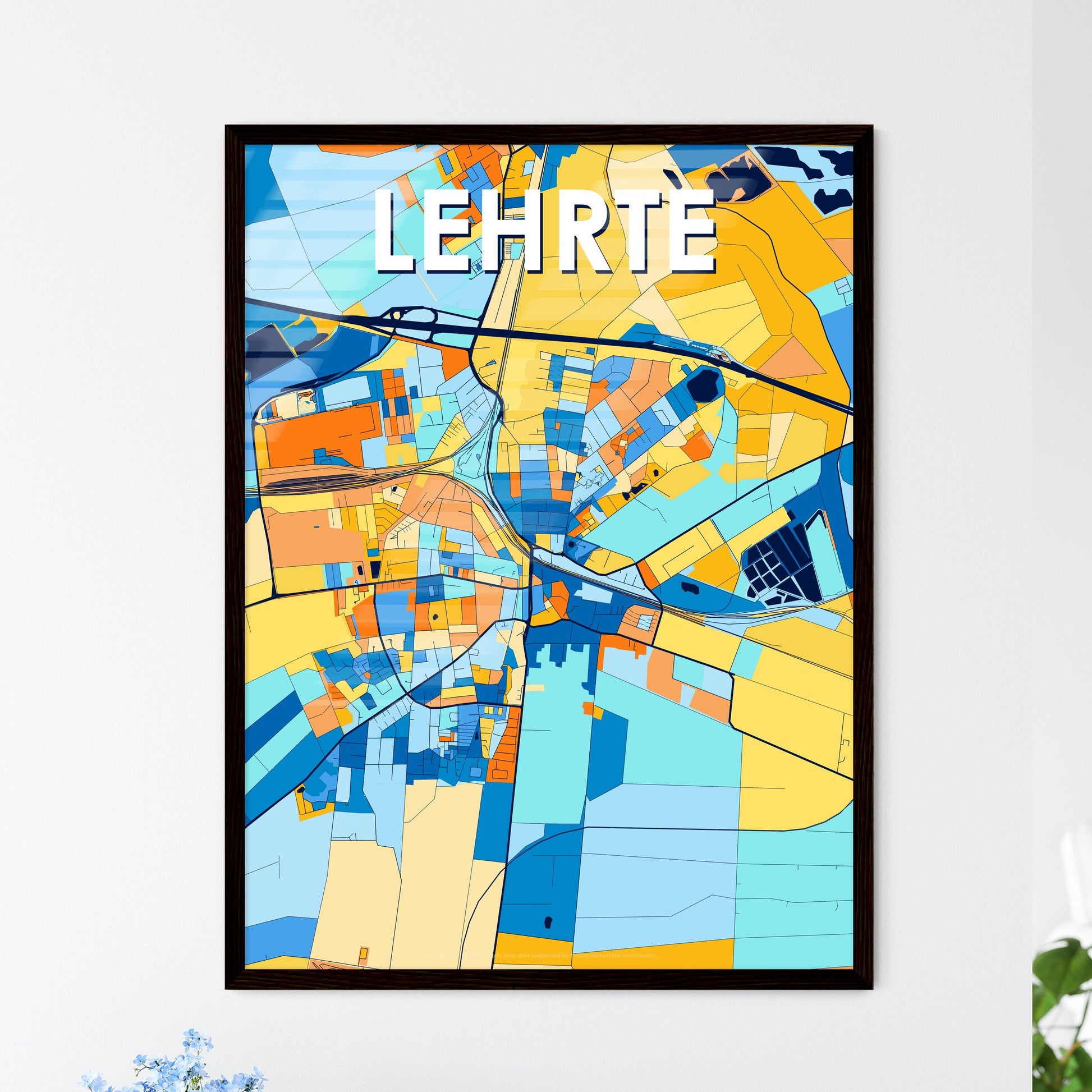 LEHRTE GERMANY Vibrant Colorful Art Map Poster Blue Orange