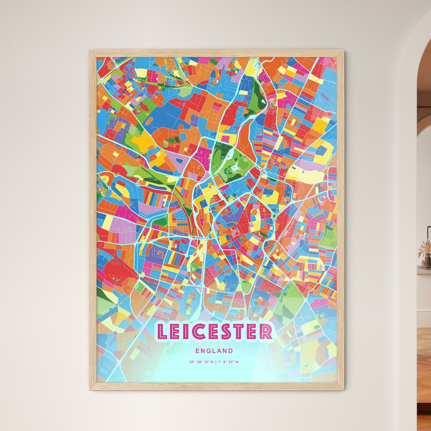Colorful Leicester England Fine Art Map Crazy Colors