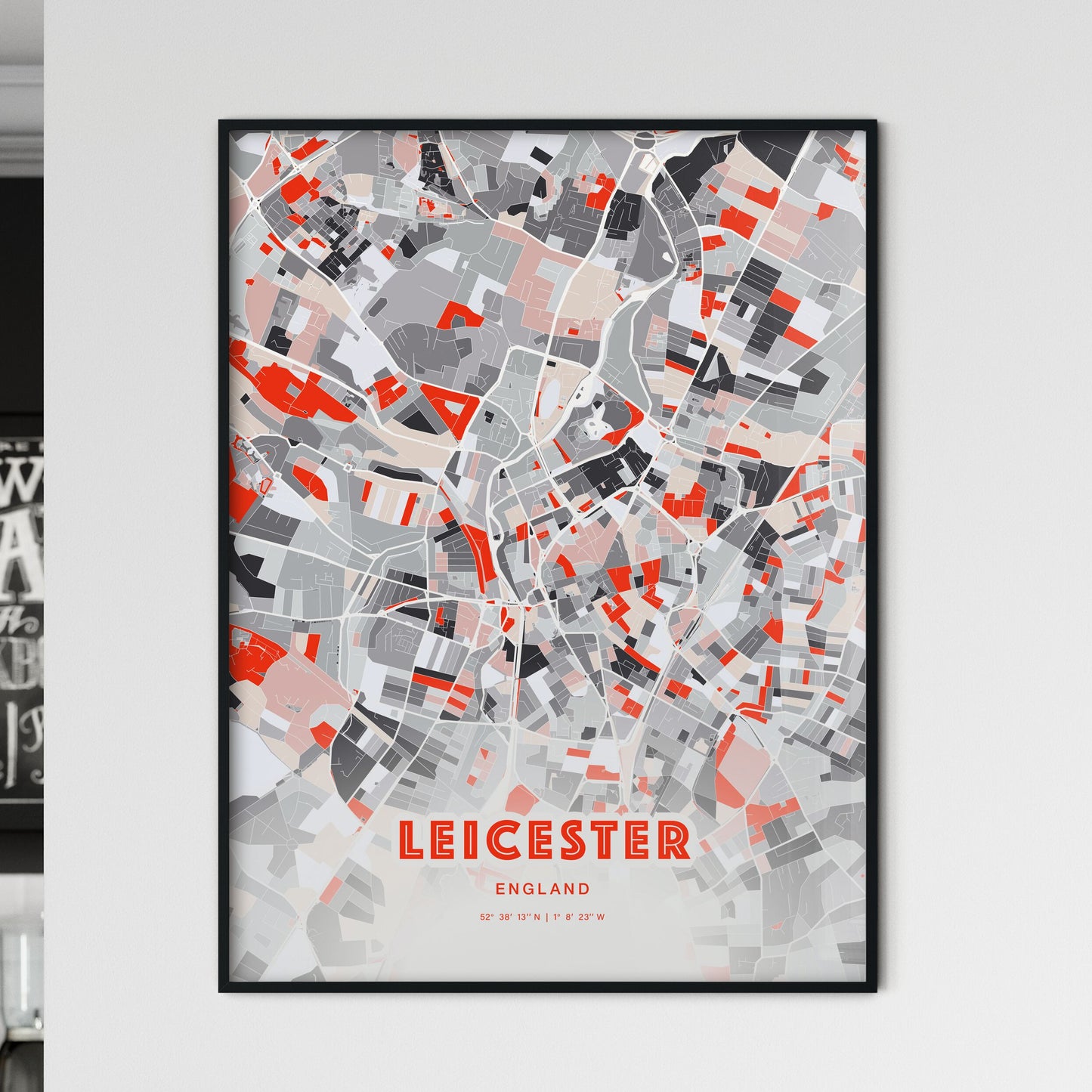 Colorful Leicester England Fine Art Map Modern Expressive