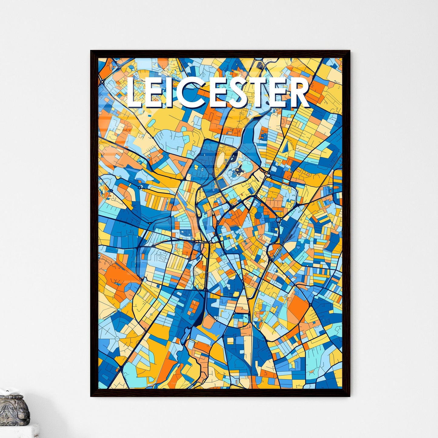 LEICESTER ENGLAND Vibrant Colorful Art Map Poster Blue Orange