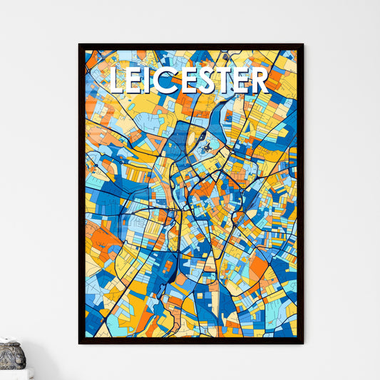 LEICESTER ENGLAND Vibrant Colorful Art Map Poster Blue Orange