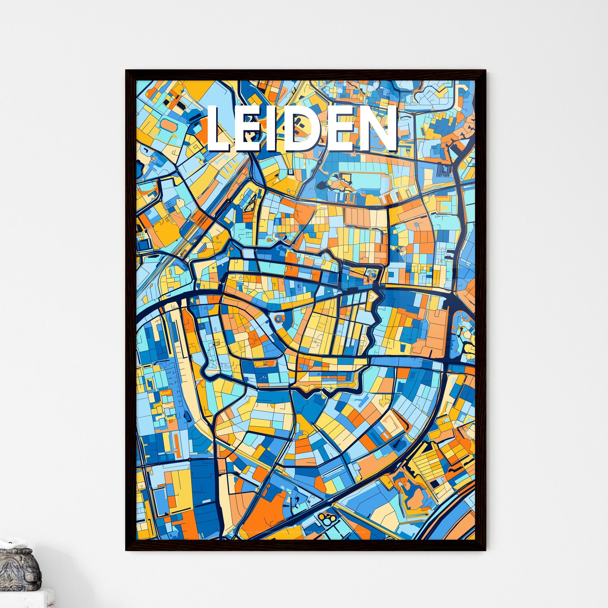 LEIDEN NETHERLANDS Vibrant Colorful Art Map Poster Blue Orange