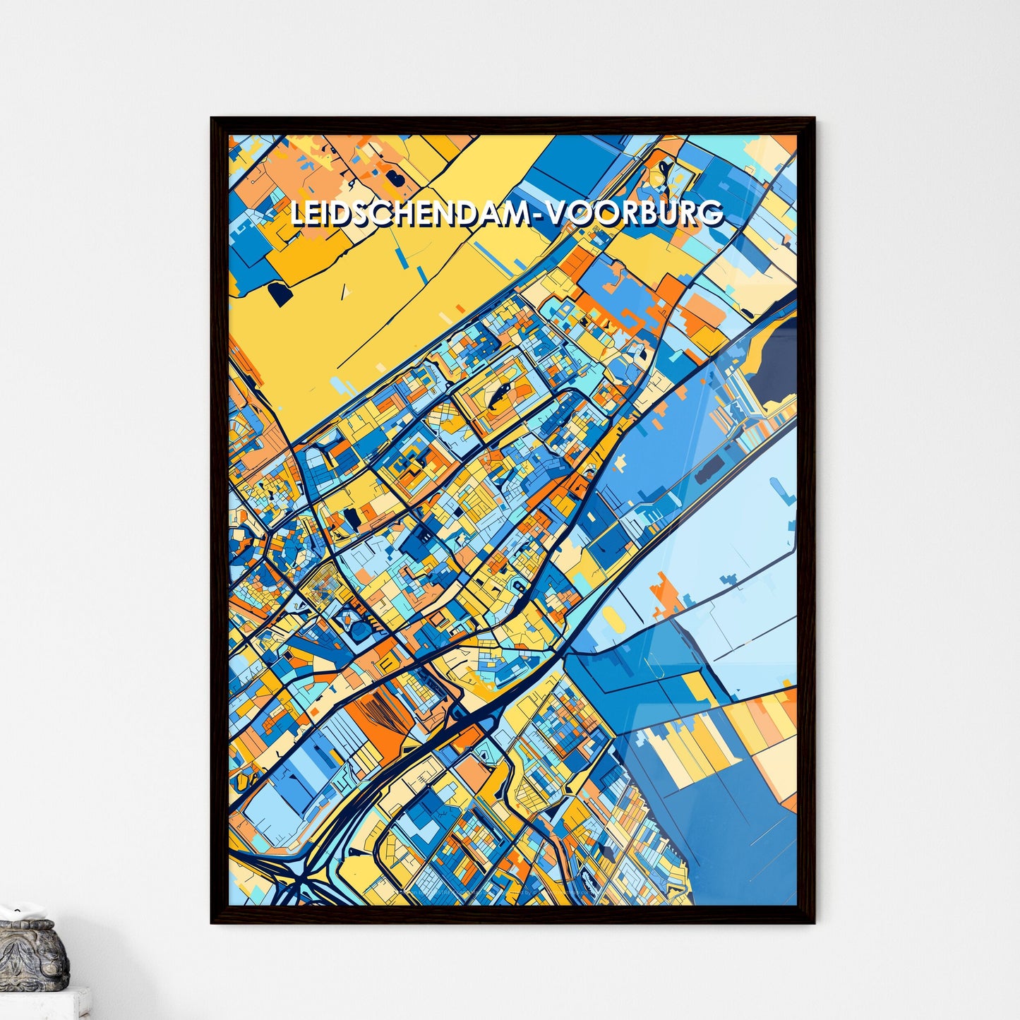 LEIDSCHENDAM-VOORBURG NETHERLANDS Vibrant Colorful Art Map Poster Blue Orange