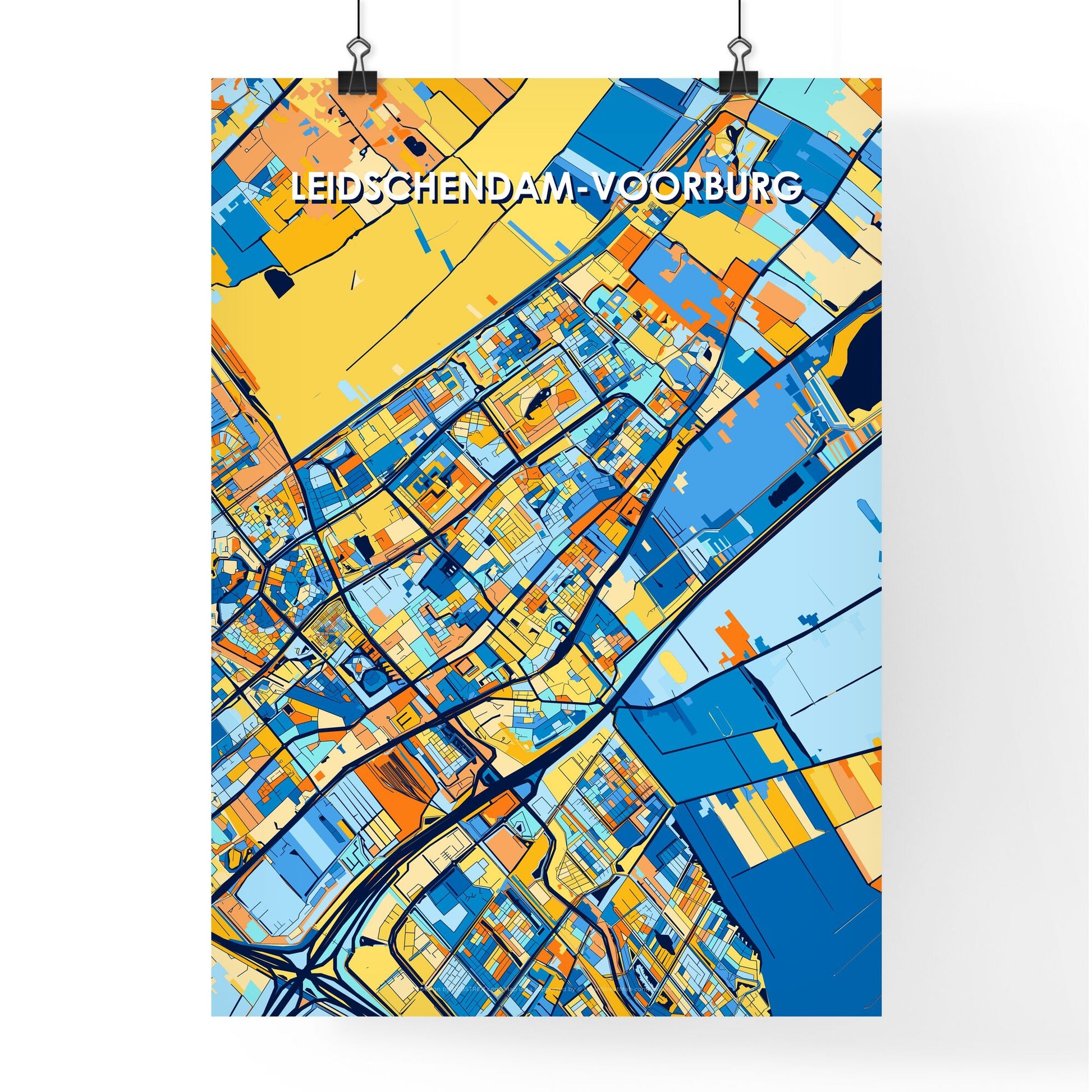 LEIDSCHENDAM-VOORBURG NETHERLANDS Vibrant Colorful Art Map Poster Blue Orange