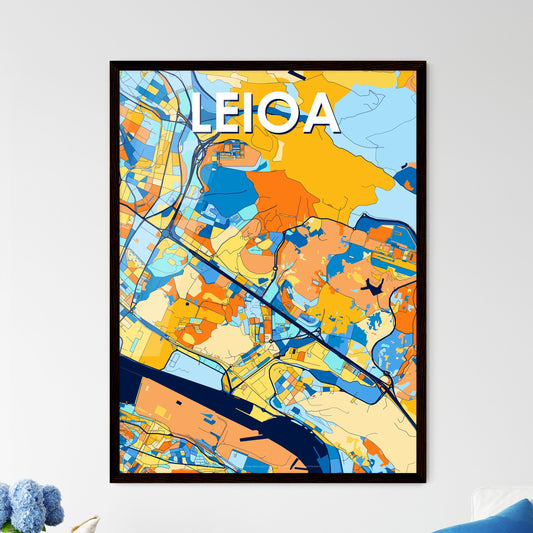 LEIOA SPAIN Vibrant Colorful Art Map Poster Blue Orange