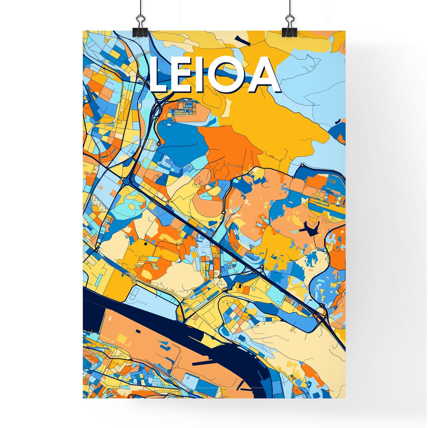 LEIOA SPAIN Vibrant Colorful Art Map Poster Blue Orange