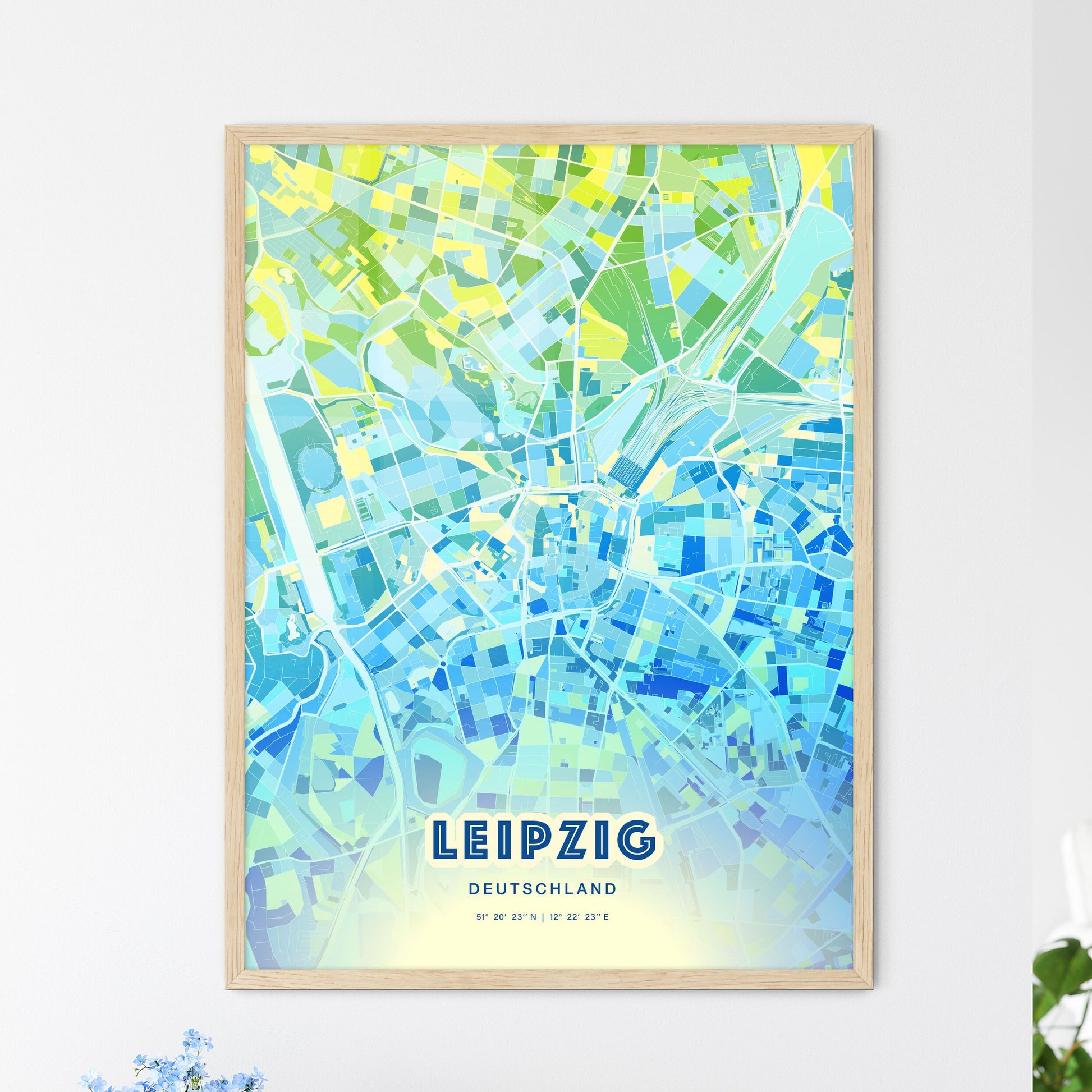 Colorful Leipzig Germany Fine Art Map Cool Blue