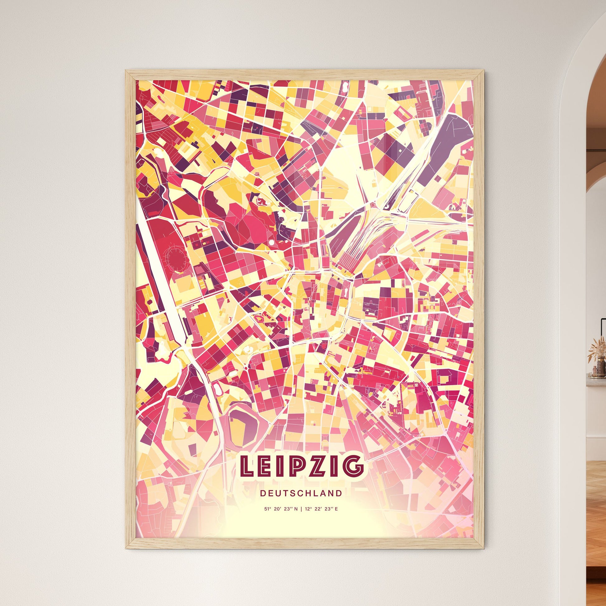 Colorful Leipzig Germany Fine Art Map Hot Red