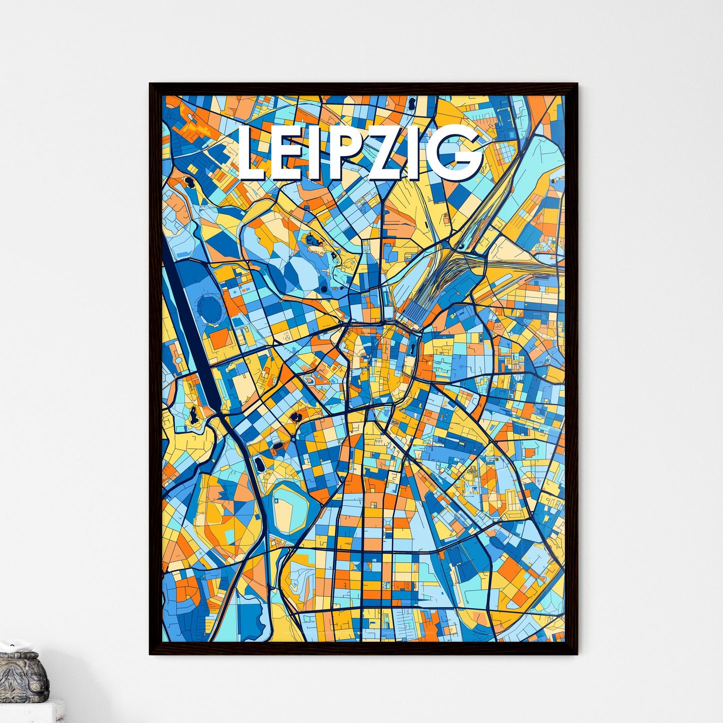 LEIPZIG GERMANY Vibrant Colorful Art Map Poster Blue Orange