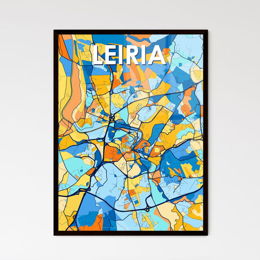 LEIRIA PORTUGAL Vibrant Colorful Art Map Poster Blue Orange