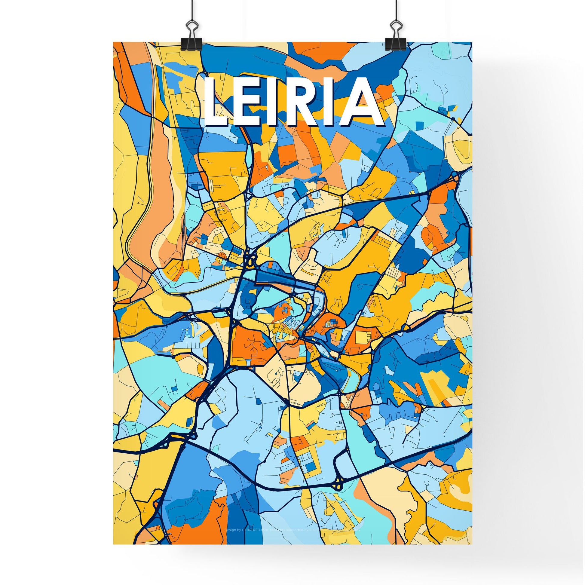 LEIRIA PORTUGAL Vibrant Colorful Art Map Poster Blue Orange