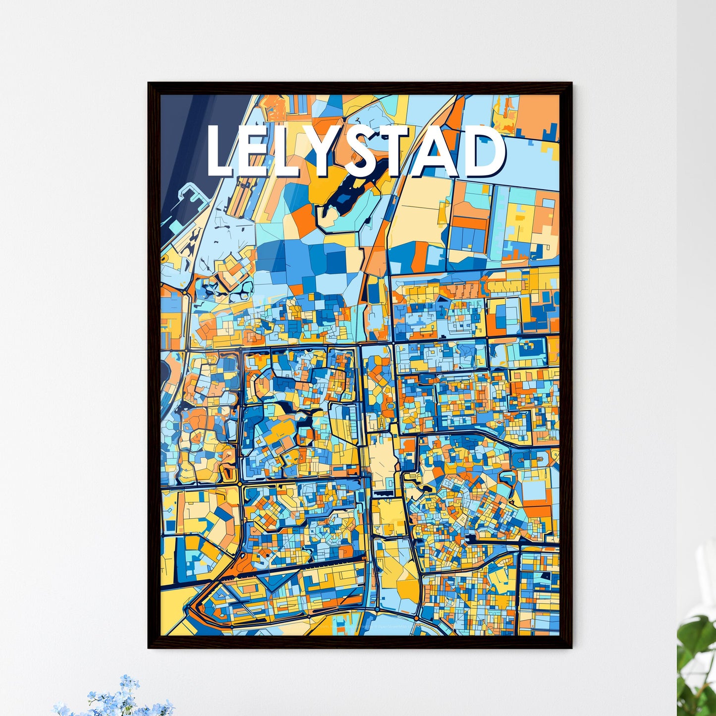 LELYSTAD NETHERLANDS Vibrant Colorful Art Map Poster Blue Orange