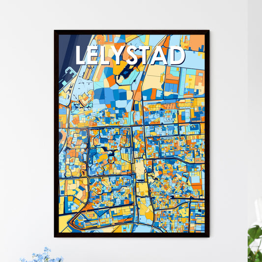 LELYSTAD NETHERLANDS Vibrant Colorful Art Map Poster Blue Orange