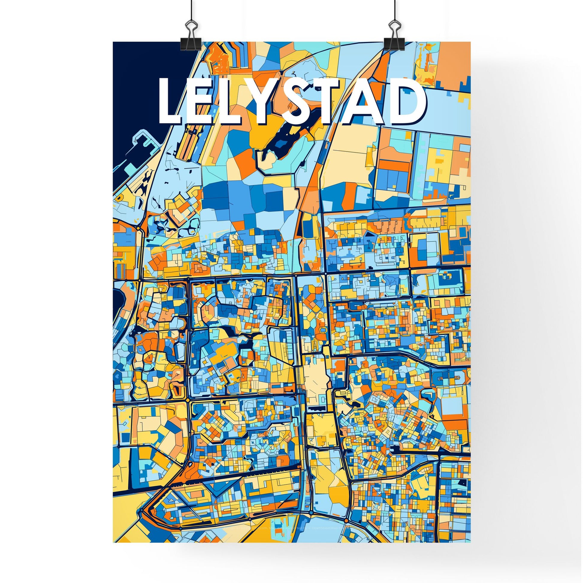 LELYSTAD NETHERLANDS Vibrant Colorful Art Map Poster Blue Orange