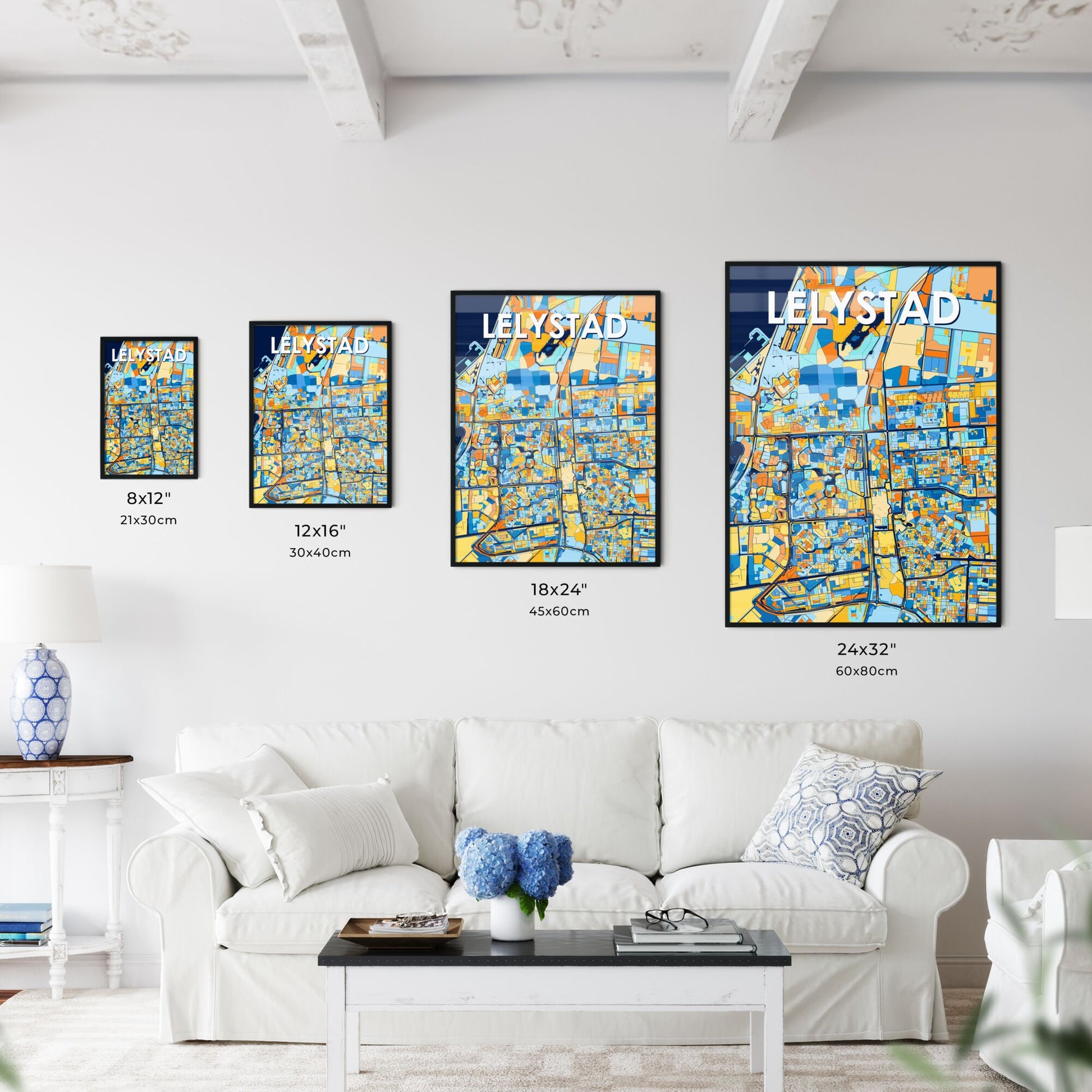 LELYSTAD NETHERLANDS Vibrant Colorful Art Map Poster Blue Orange