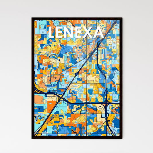 LENEXA KANSAS Vibrant Colorful Art Map Poster Blue Orange