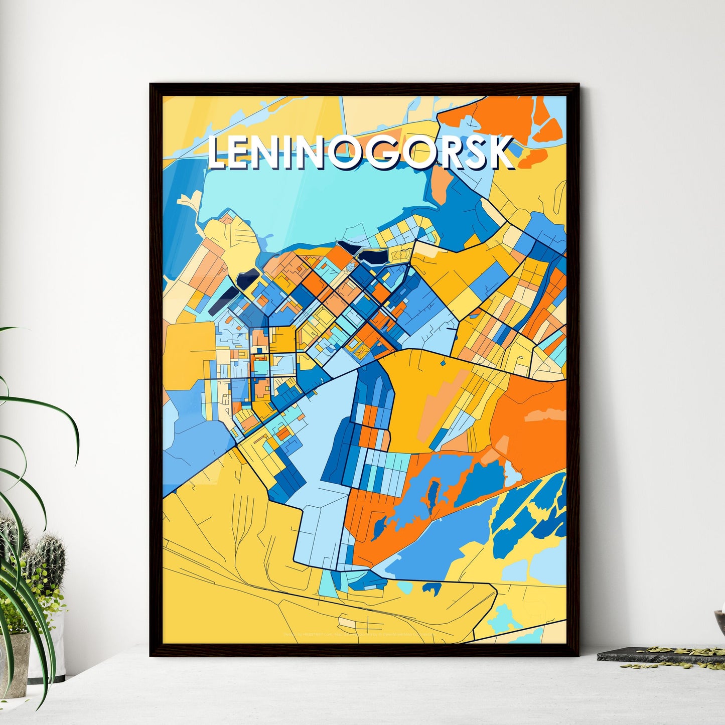 LENINOGORSK RUSSIA Vibrant Colorful Art Map Poster Blue Orange