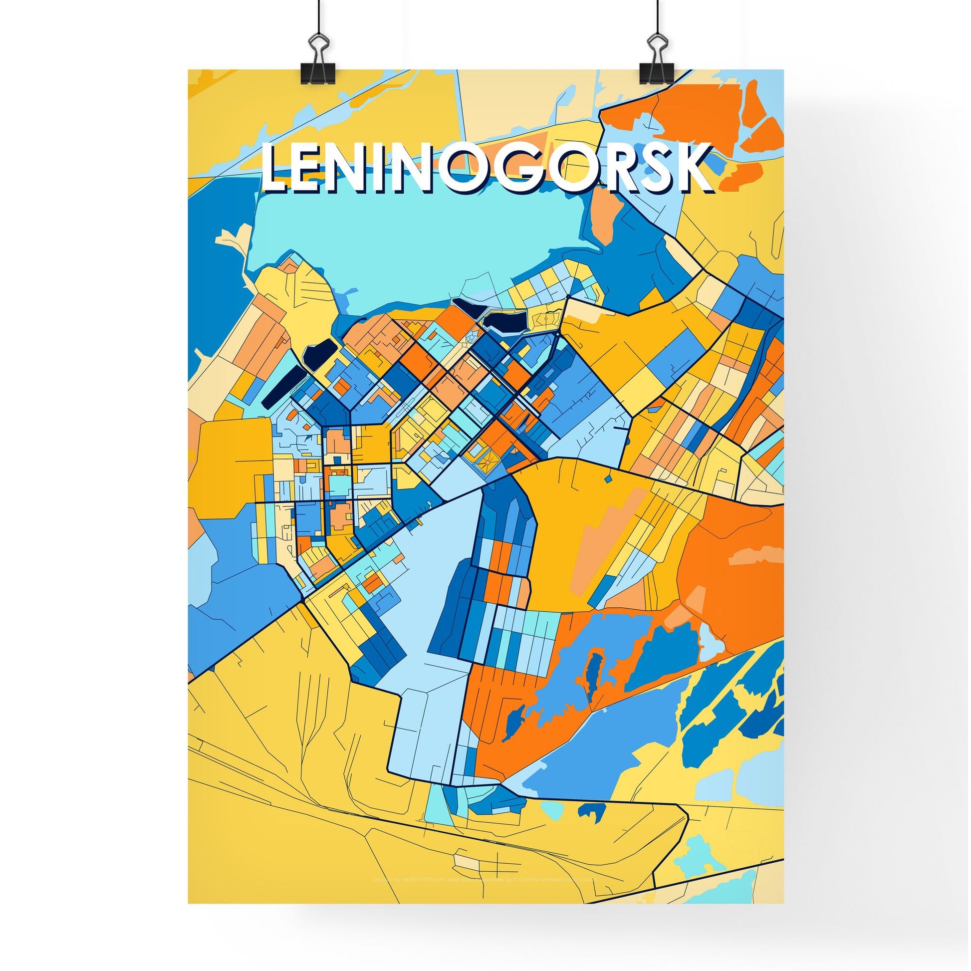 LENINOGORSK RUSSIA Vibrant Colorful Art Map Poster Blue Orange