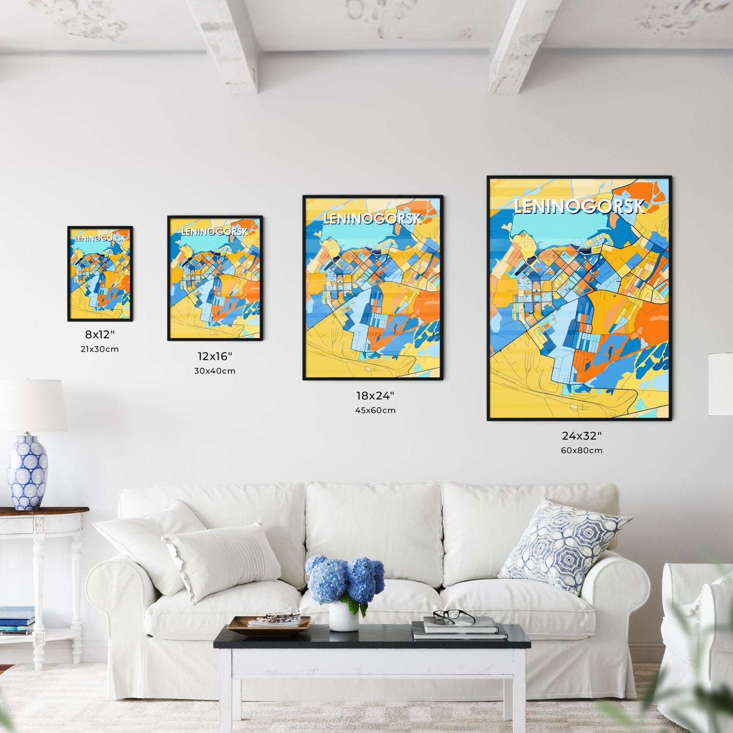 LENINOGORSK RUSSIA Vibrant Colorful Art Map Poster Blue Orange