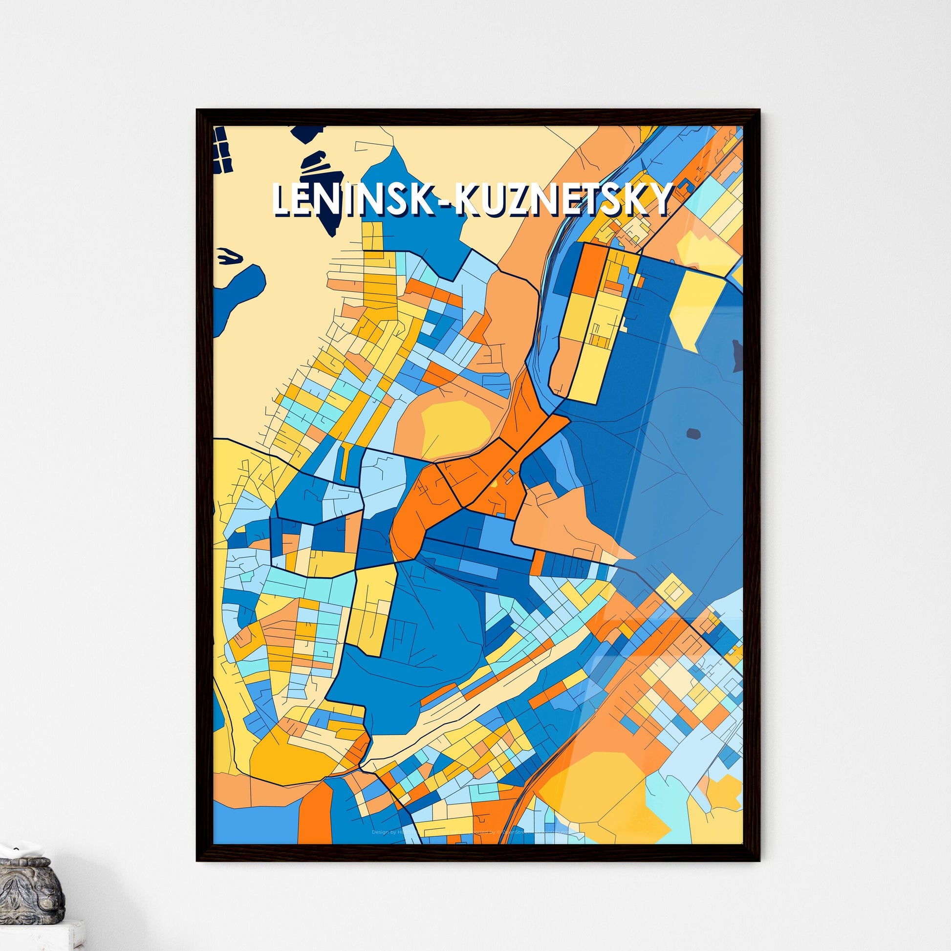 LENINSK-KUZNETSKY RUSSIA Vibrant Colorful Art Map Poster Blue Orange