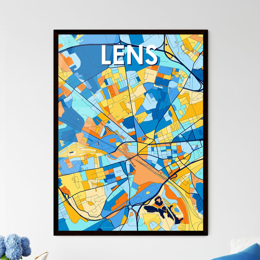 LENS FRANCE Vibrant Colorful Art Map Poster Blue Orange