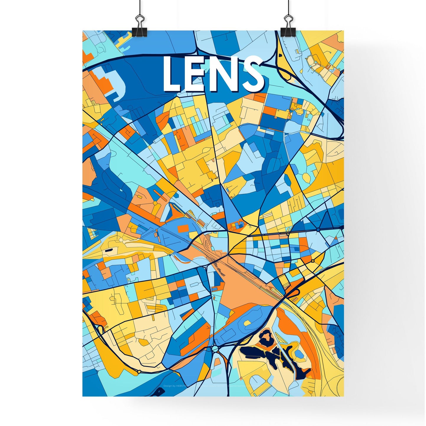 LENS FRANCE Vibrant Colorful Art Map Poster Blue Orange