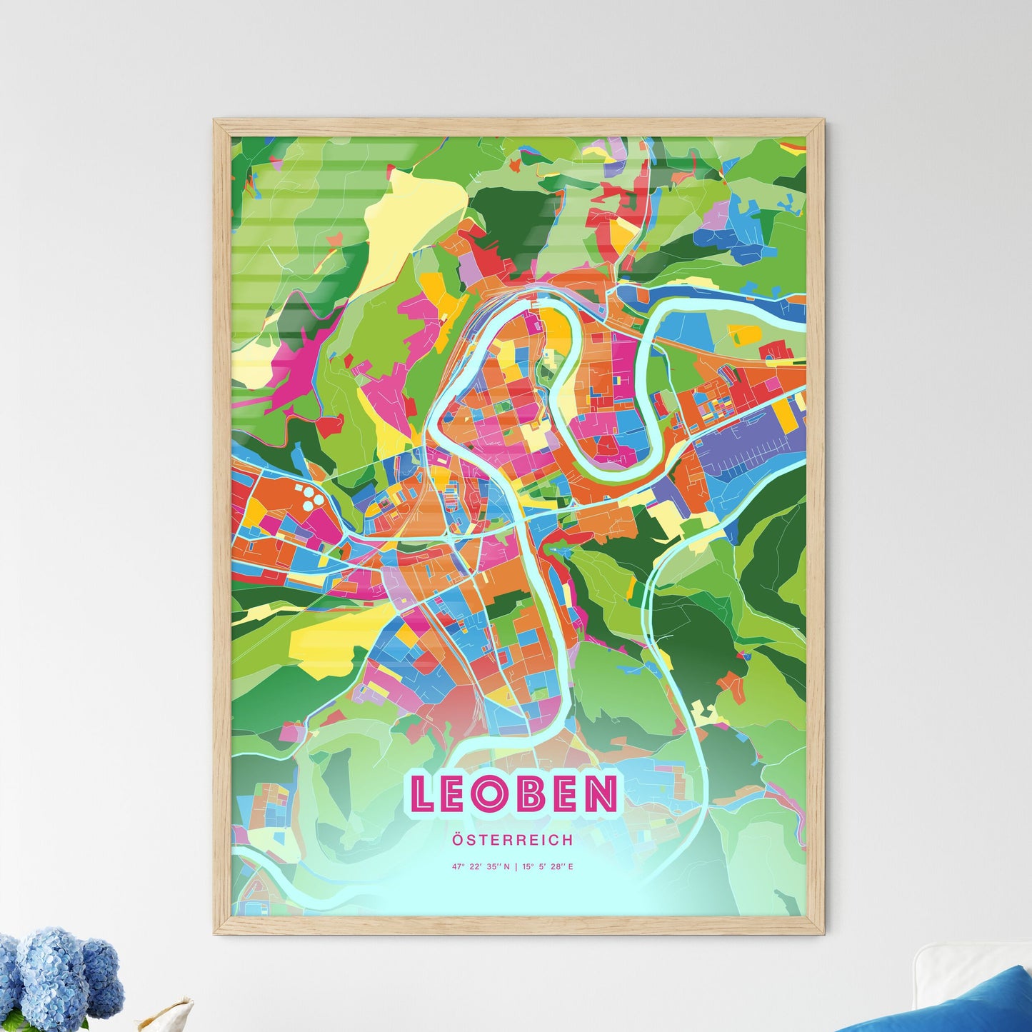 Colorful Leoben Austria Fine Art Map Crazy Colors