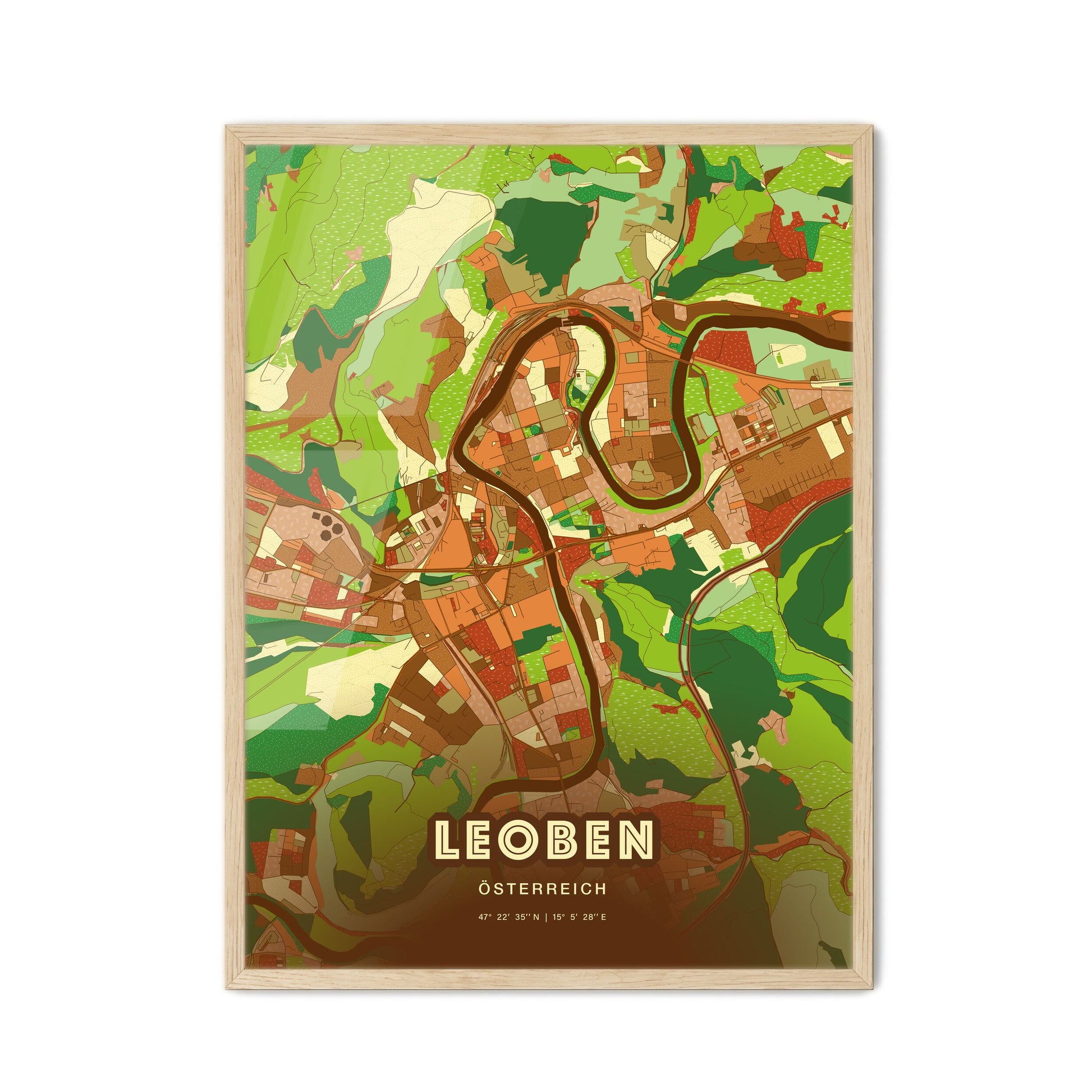 Colorful Leoben Austria Fine Art Map Farmhouse