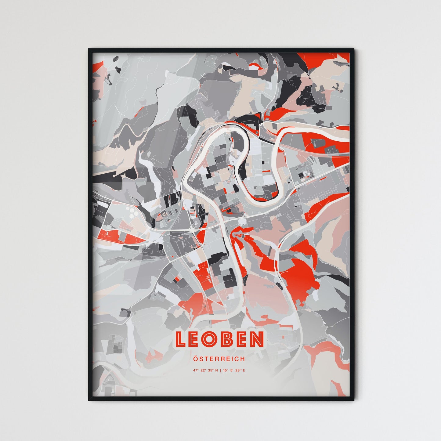 Colorful Leoben Austria Fine Art Map Modern Expressive