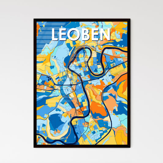 LEOBEN AUSTRIA Vibrant Colorful Art Map Poster Blue Orange