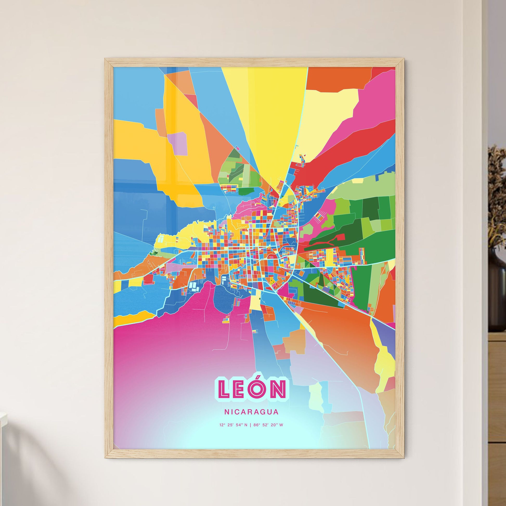 Colorful León Nicaragua Fine Art Map Crazy Colors