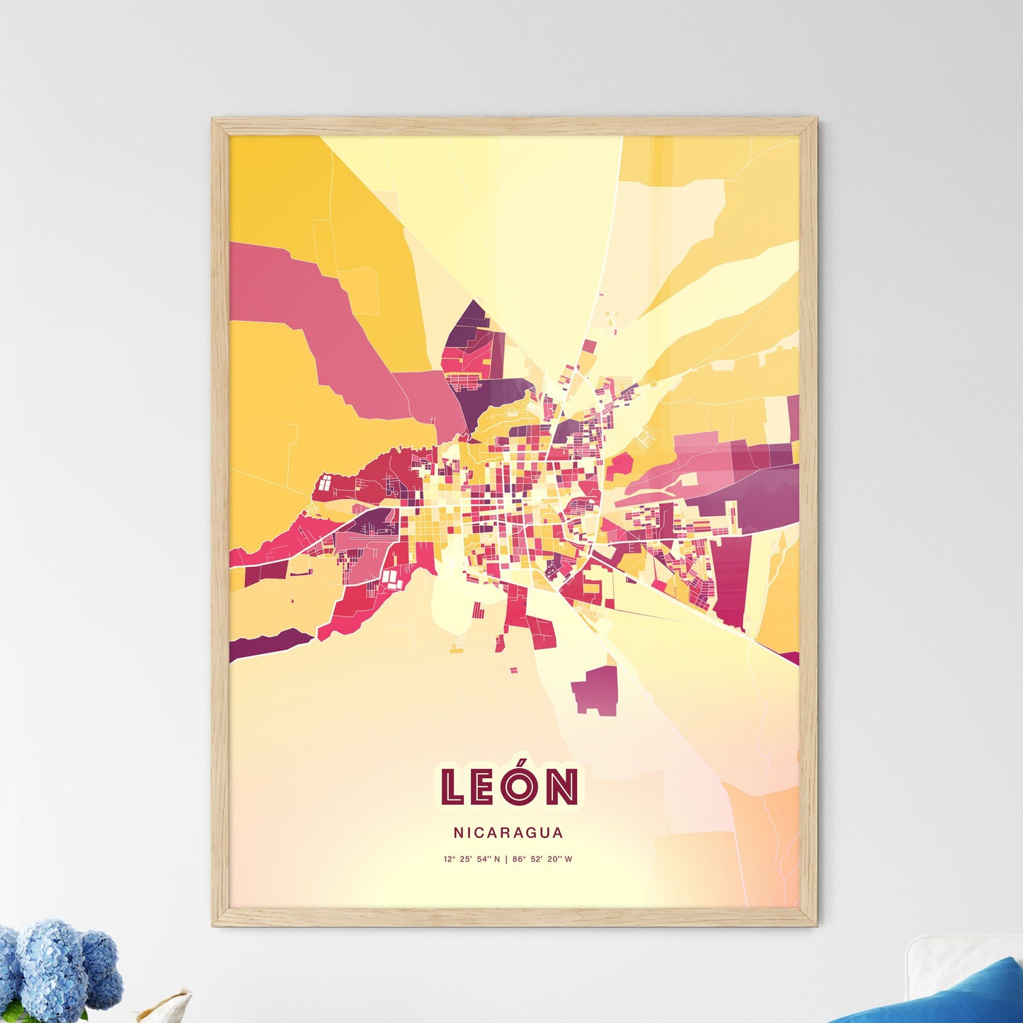 Colorful León Nicaragua Fine Art Map Hot Red