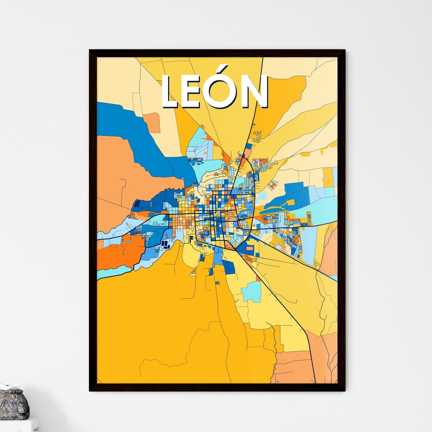 LEÓN NICARAGUA Vibrant Colorful Art Map Poster Blue Orange