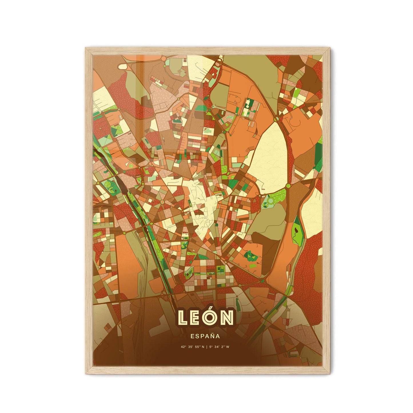 Colorful León Spain Fine Art Map Farmhouse