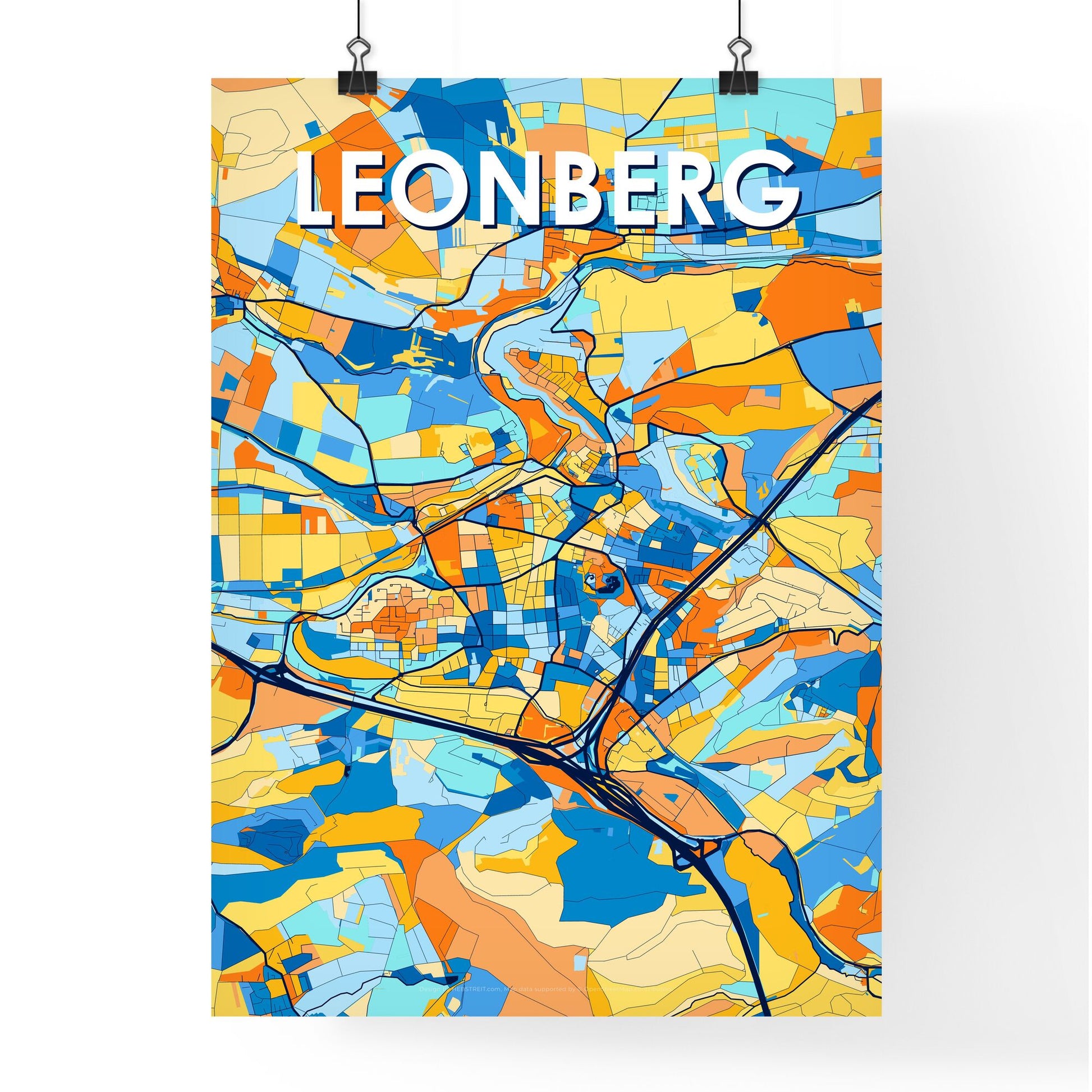 LEONBERG GERMANY Vibrant Colorful Art Map Poster Blue Orange