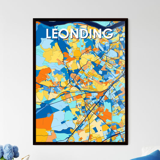 LEONDING AUSTRIA Vibrant Colorful Art Map Poster Blue Orange