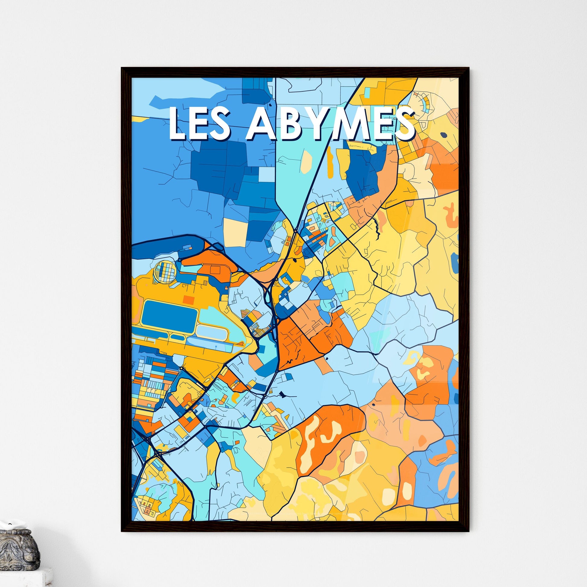 LES ABYMES FRANCE Vibrant Colorful Art Map Poster Blue Orange