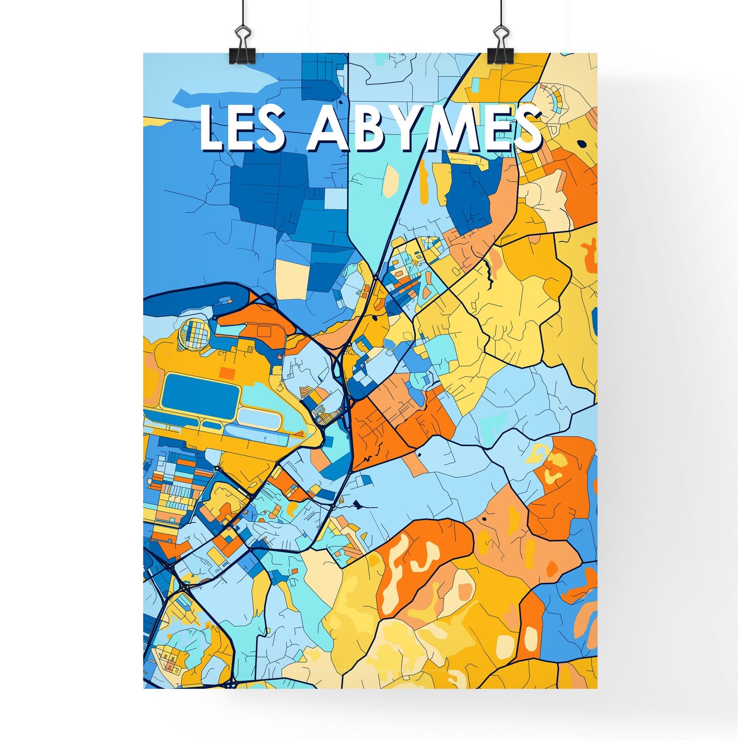 LES ABYMES FRANCE Vibrant Colorful Art Map Poster Blue Orange