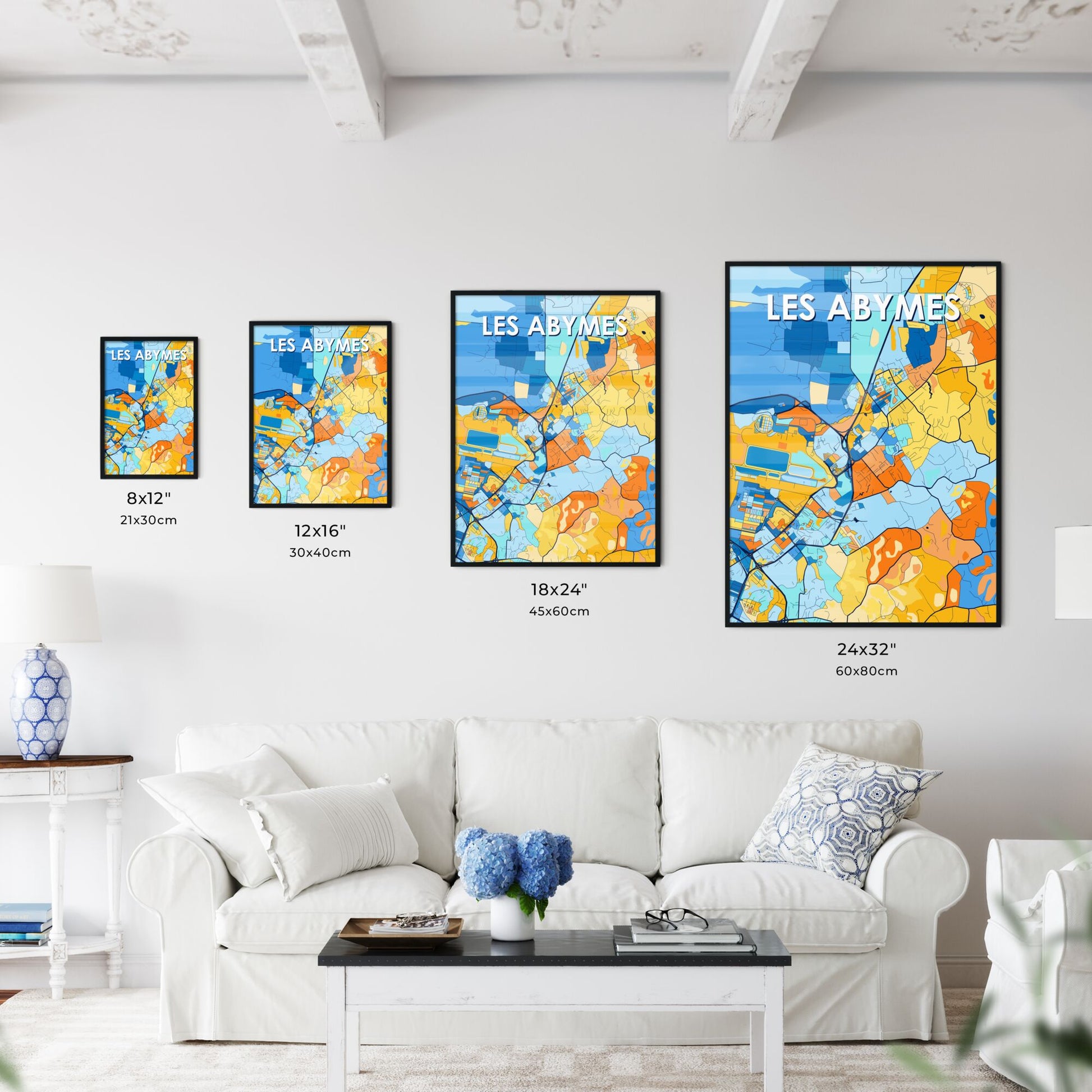 LES ABYMES FRANCE Vibrant Colorful Art Map Poster Blue Orange