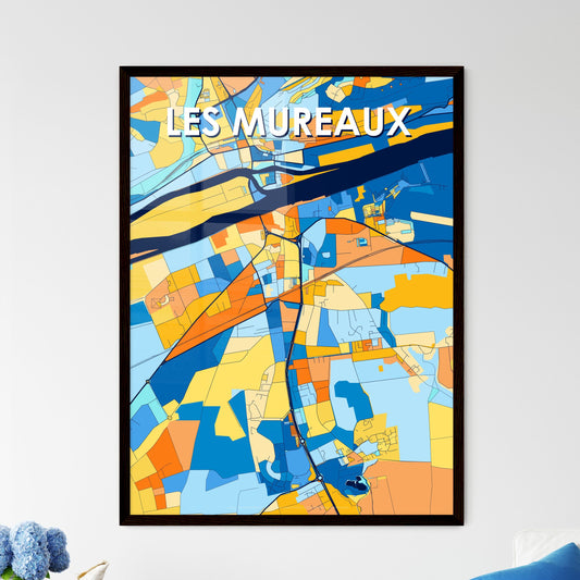 LES MUREAUX FRANCE Vibrant Colorful Art Map Poster Blue Orange